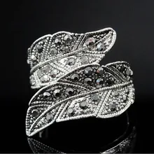 RC035 Luxury Gypsy CZ Crystal Rhinestone Big Leaf Two Leaves Exaggerated Retro Vintage Rings Decoration Prom Jewelry For Woman crystal green her gypsy prince