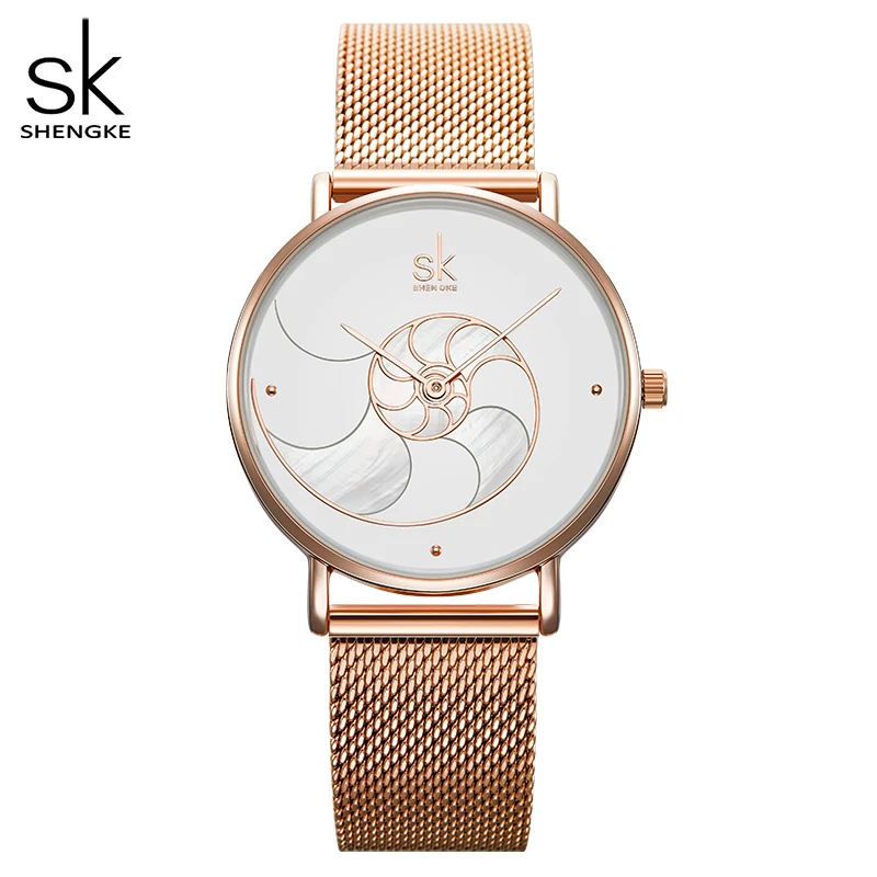 Shengke Женские Модные Кварцевые Часы Дамские сетчатые ремешок для часов Высокое качество повседневные водонепроницаемые наручные часы подарок для жены