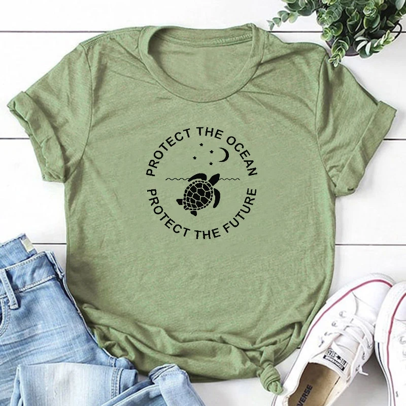 

Protect The Ocean Protect The Future Women Tshirt Skip A Straw Save The Turtle T-shirt Hipster Girl Shirts Cotton Tops Drop Ship