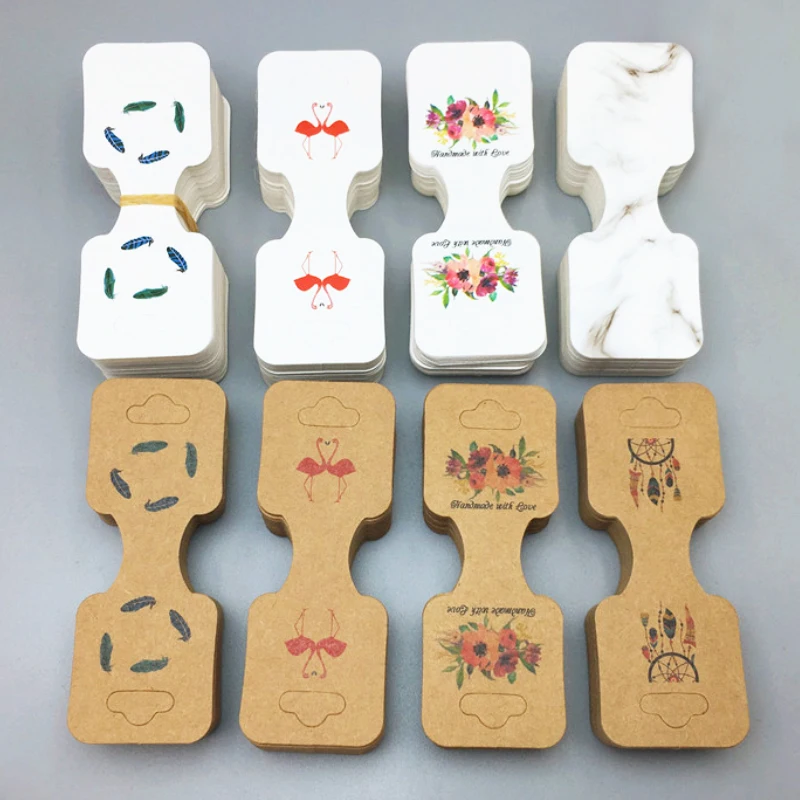 50pcs 9x3.5cm Necklace Bracelet Folding Card Jewelry Display Bracelet Flower Print Label Price Tag Cardboard DIY Gift Packaging