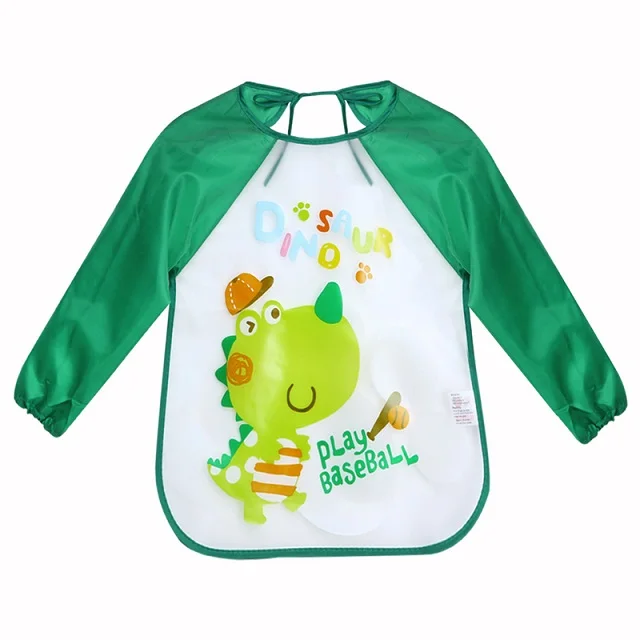 green dinosaur Милый детский нагрудник малыша от 0 до 3 лет, водонепроницаемый передник с длинными рукавами, Мультяшные животные, детский комбинезон - Цвет: green dinosaur
