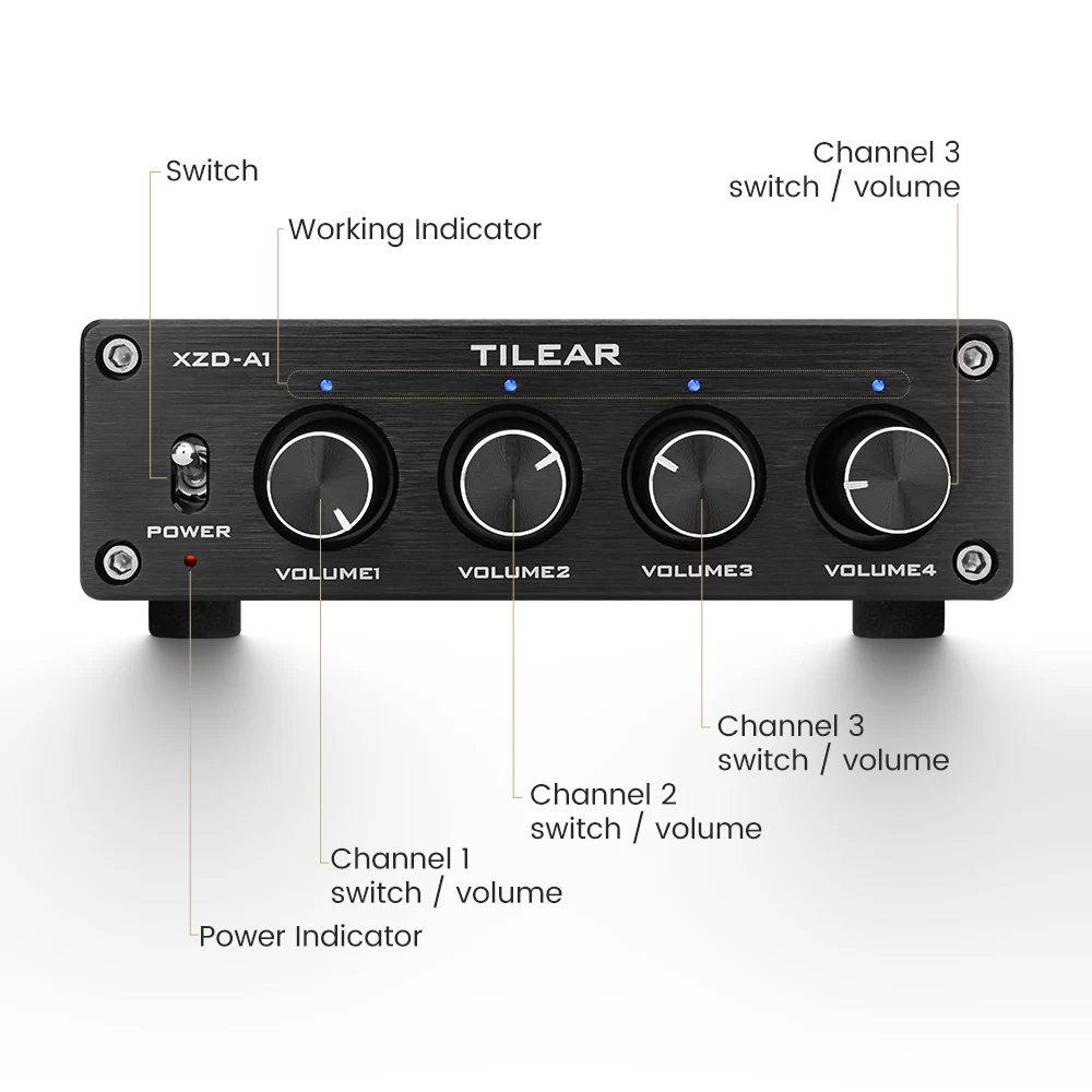 HIFI Lossless 1 Input 4 Output RCA Audio Distributor NE5532 Op Amp Signal Selector Tone Volume Gain Adjustments For Amplifier