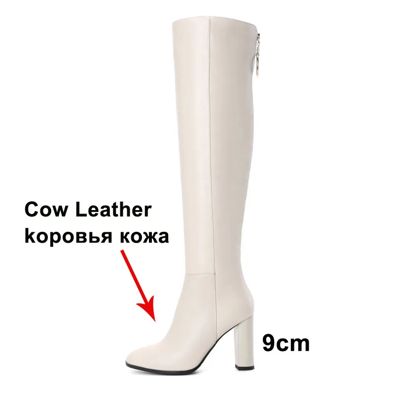 Meotina/Зимние Сапоги выше колена; женские высокие сапоги из натуральной кожи на толстом каблуке; обувь на молнии на очень высоком каблуке; женская обувь; сезон осень; 39