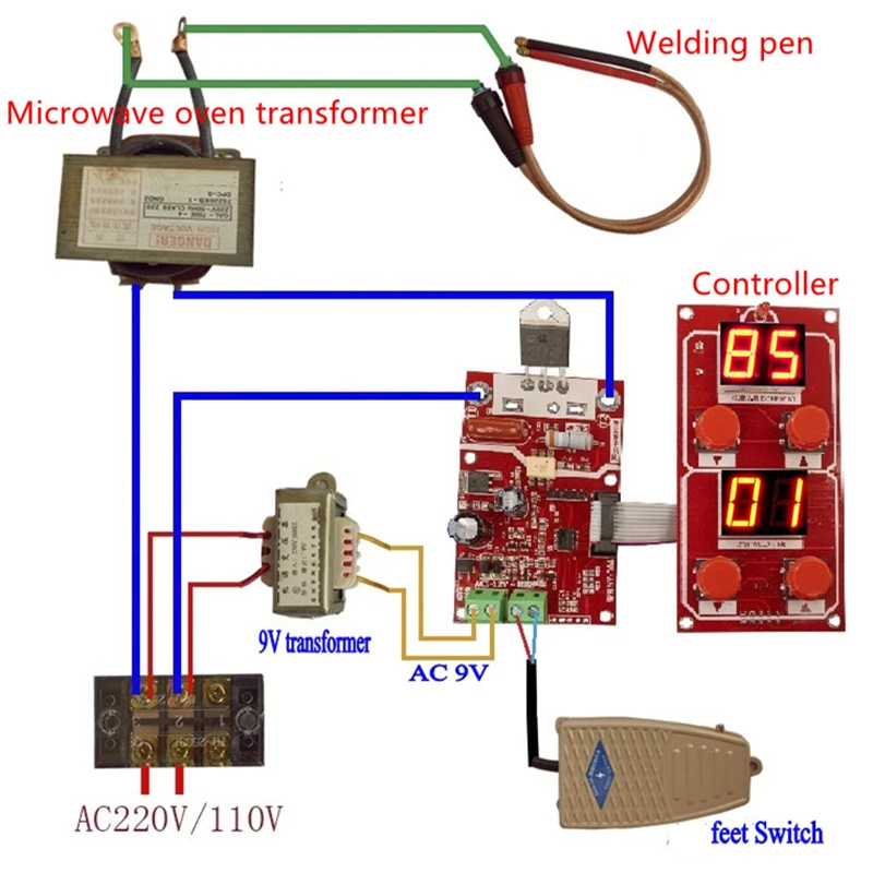 

100A LCD Digital Spot Welder Time and Current Controller Spot Welding Machine Transformer control board NY-D04