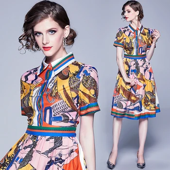 

women Designer runway Pleated dress Skater Vintage party office work Cocktail Swing slim Casual A-Line dresses clothes for woman