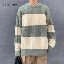 

Men Knitting Sweater Autumn Pleated Coats Male Streetwear 2021 Fashion Stripes Top Pullovers Mens Loose Sweaters Plus Size S-3XL