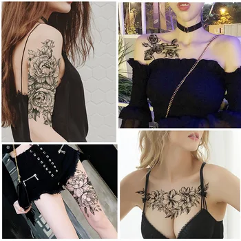 

LEDH Women Girl Big Arm Fake Tattoo womens Temporary Mandala Flower Henna India Tatoo Stickers Custom Black Tattoos Girls