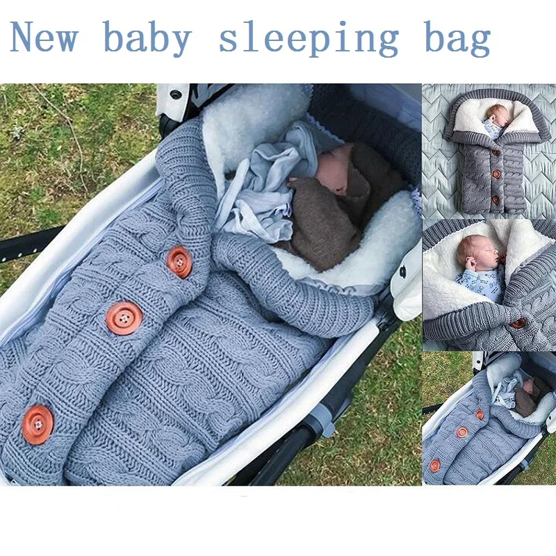 

Newborn Baby Winter Warm Sleeping Bags Infant Button Knit Swaddle Wrap Swaddling Stroller Wrap Toddler Blanket Sleeping Bags
