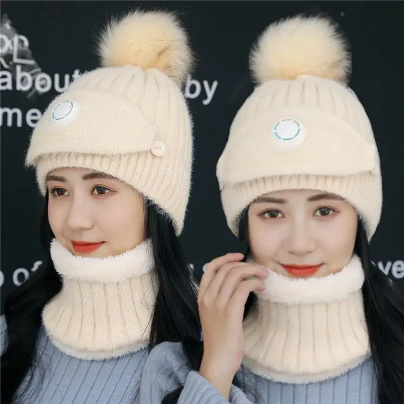 

New Fashion Winter Hats For Women With Breathing Mask Winter Hat Girls Add Fur Lined Warm Thick Hat High Quality Warm Set