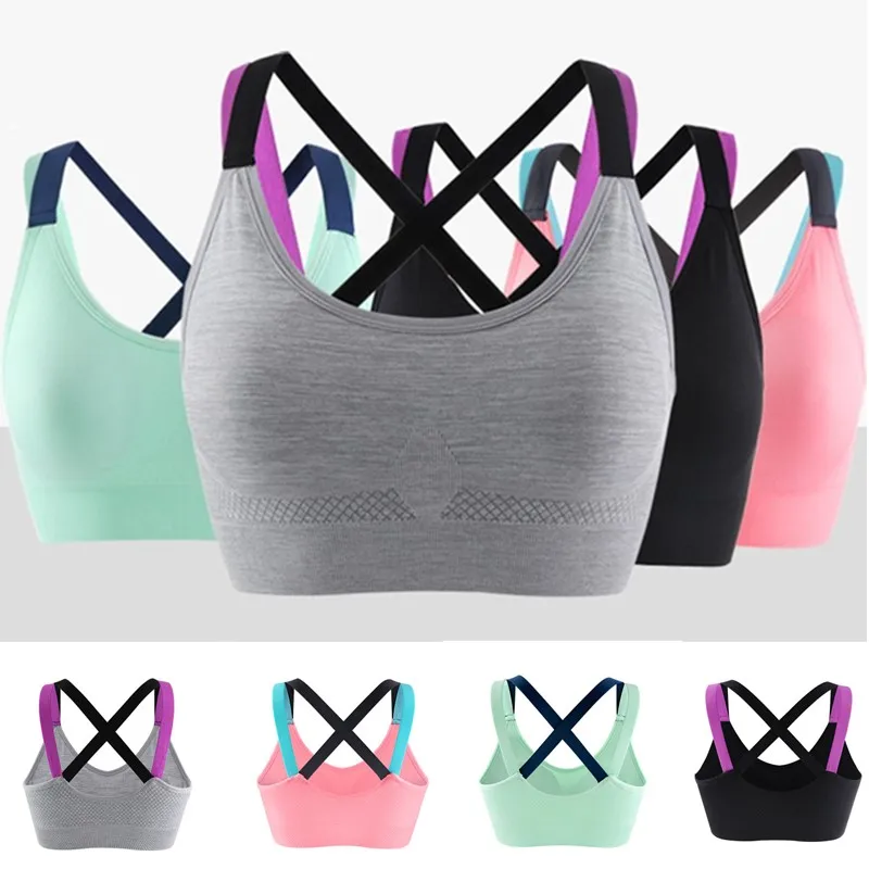 

Women Padded Bra Sports High Support Fitness Tops Cross Back Brassiere Running Jogging Gym Yoga Bra Push Up Underwear Workout