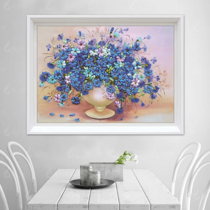  Youran DIY Diamond Mosaic Painting Elegant Blue Flowers Vase Dining Room and Sitting Room Bedroom W - 4000370051439