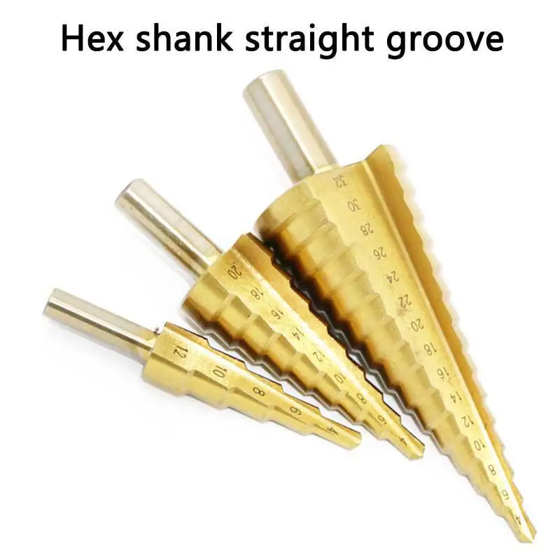 Hex shank Металлический шаг сверла сверло спиральная Флейта HSS стальной конус с титановым покрытием мини-сверло Набор инструментов Дырокол - Цвет: Hex shank