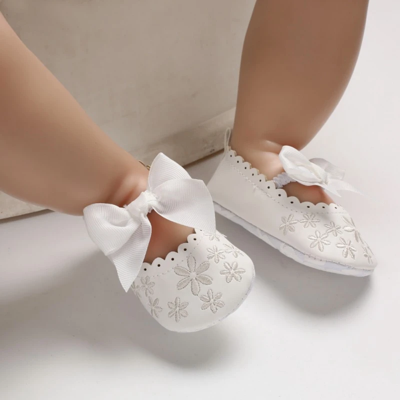 Baby summer toddler shoes cute bow embroidery sweet princess PU newborn shoes for 0-18M