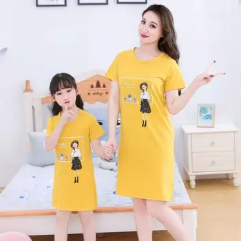 

Baby Girls Nightdress Clothes Summer Cartoon Nightgown Parent-child Sleepwears Short Sleeved Dress girls Nightgowns