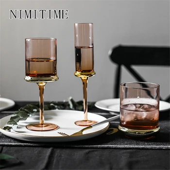 

1 PC Japanese Style Gold Glass Wine Beer Glass Daily Champagne Wine Glass Goblet Juice Cup Household