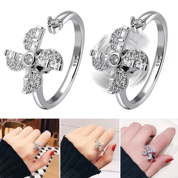 

Newes Rotating Zircon Rings Girls Women Windmill/Snowflake/Umbrella Rhinestone Size Adjustable Finger Ring Birthday Gift TY66
