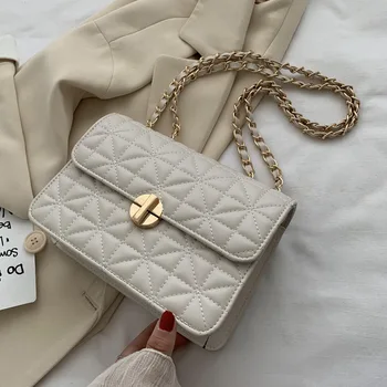 

Embroidery Thread Solid Color Simple Flap Bag PU Leather Crossbody Bags for Women 2020 Summer Fashion Mini Shoulder Handbags