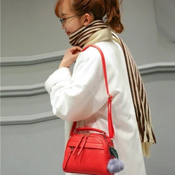 

Useful PU Leather Handbag Messenger Bags with Fair Ball 2019 Tassel Female Shoulder Bags for Women Party Handbags bolso mujer