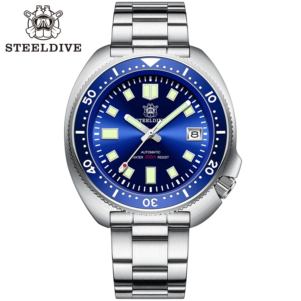 Steeldive SD1970 White Date Background 200M Wateproof NH35 6105 Turtle Automatic Dive Diver Watch