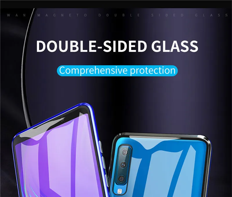 Двусторонний металлический чехол из закаленного стекла с магнитным поглощением для samsung Galaxy A50 S8 S9 S10 Note 8 10 Plus чехол с полной защитой
