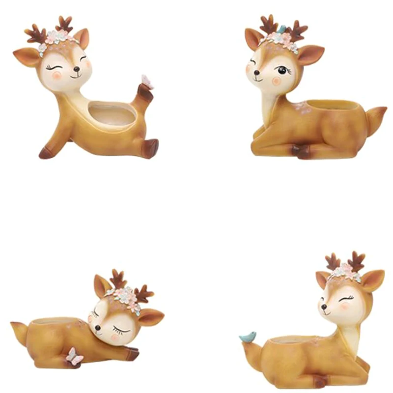 

4Pcs Deer Flower Pot Succulent Flower Pot Animal Sika Deer Crafts Desktop Cactus Flower Pot Fairy Garden Decoration