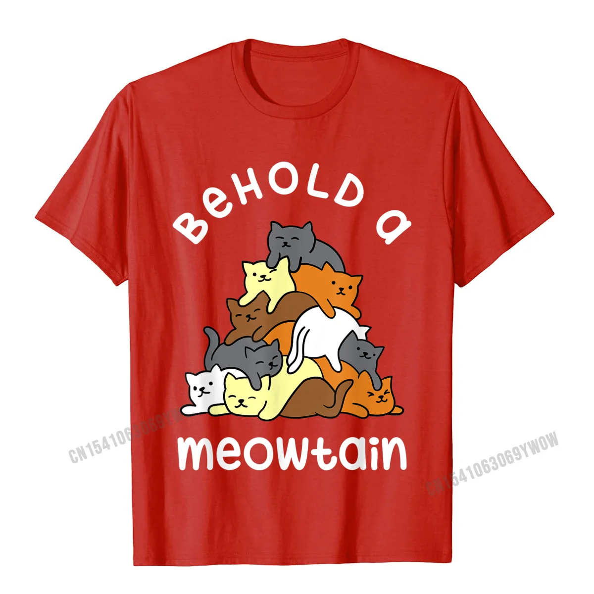 Tops Shirts Casual Mother Day Prevailing Design Short Sleeve 100% Cotton Crew Neck Adult T Shirts Design T-shirts Behold a Meowtain - Funny Cat Mountain Cat Lover Gift T-Shirt__65 red