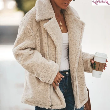 

2019 Woman Wardrobe Warm Furry Wife Long Sleeve Zipper Fake Furry Women's Wear Plus Size Coat