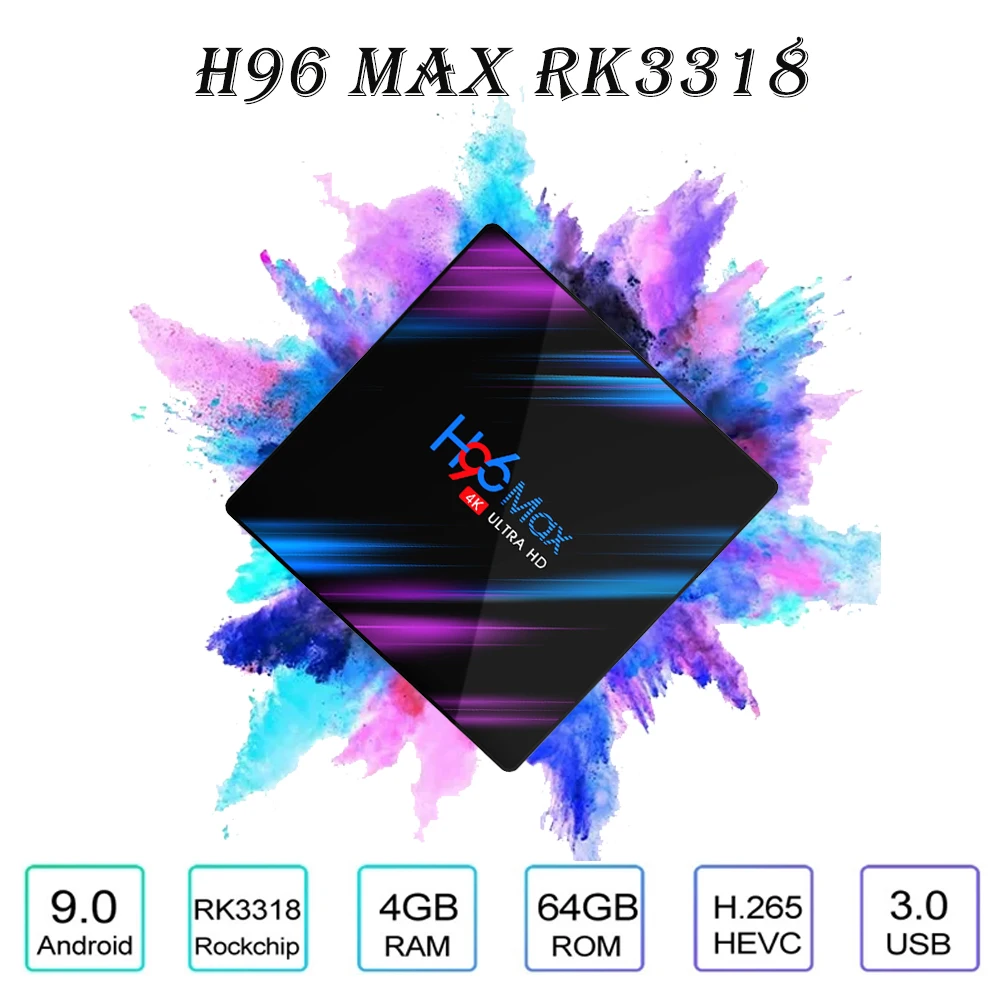 

H96 max 3318 tv box android 9.0 64G WiFi wireless Google Media Player Youtube 4K smart tv for subscription to stable iptv server