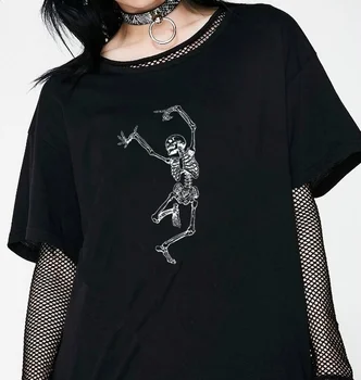 

Kuakuayu HJN The Folk Art Gallery Transparent Bone Day Of The Dead Skeletons Dancing Graphic Tee Grunge Hipster Harajuku T-shirt