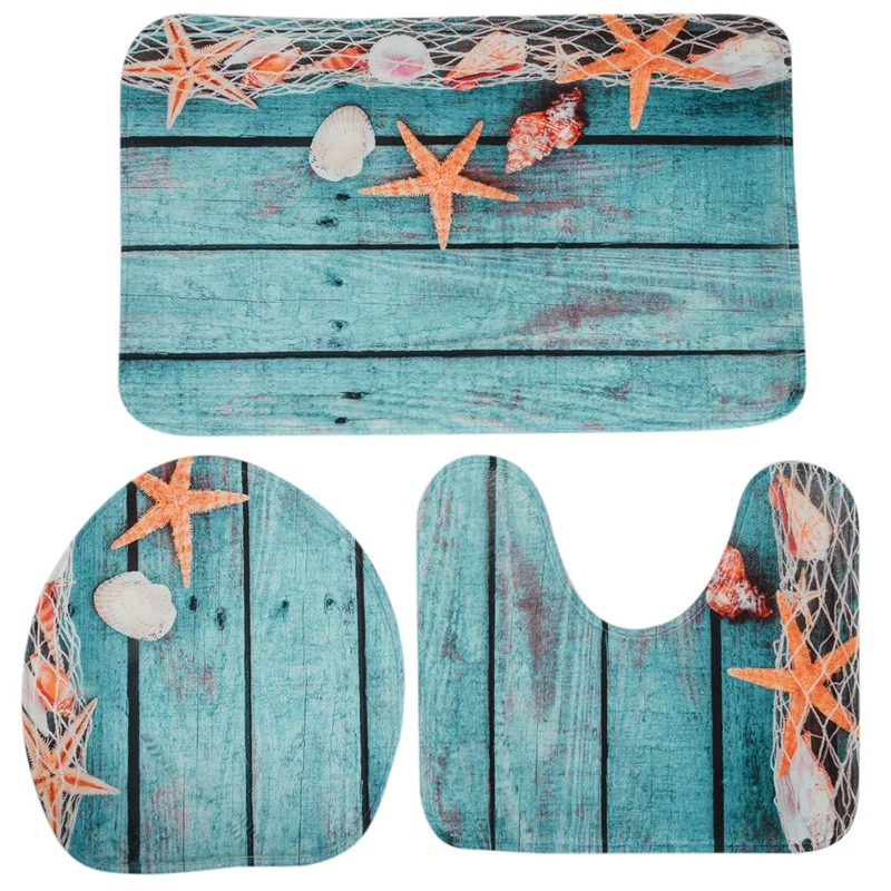 Beach Seashells Starfish Sand Bath Mat Holidays Summer Bathroom Carpet Rug Non-Slip 3 Piece Toilet Set Floor | Дом и сад