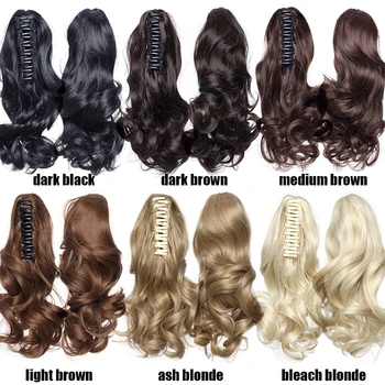 S-noilite Wavy Ponytail Claw on Ponytail Synthetic HairPiece Clip in Hair Extensions Fake Hair Black Brown For Women Hair 6