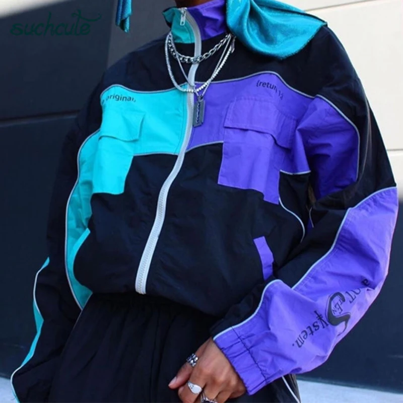 

SUCHCUTE Women Patchwork Modis Trench Coat Longslive With Zipper Casual Warm Autumn Winter 2019 Windbreaker Manteau Femme