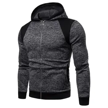 

Splicing Color Zipper Hooded Long Sleeve Men Sport Casual Pullover Sweatshirt