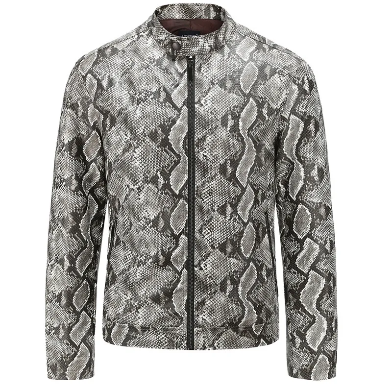 Новые мужские кожаные куртки, мужские пальто, модная верхняя одежда из искусственной кожи с эффектом потертости, мужская кожаная куртка высокого качества из змеиной кожи