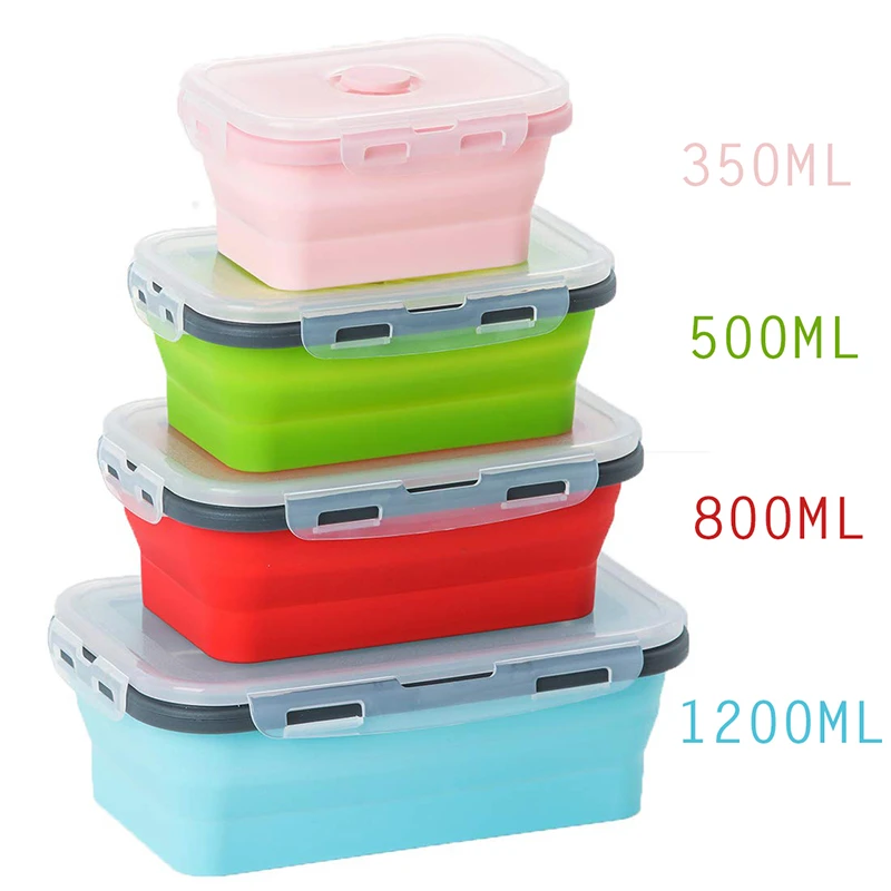 4 Size Silicone Collapsible Lunch Boxes Food Fruit Portable Storage Containers