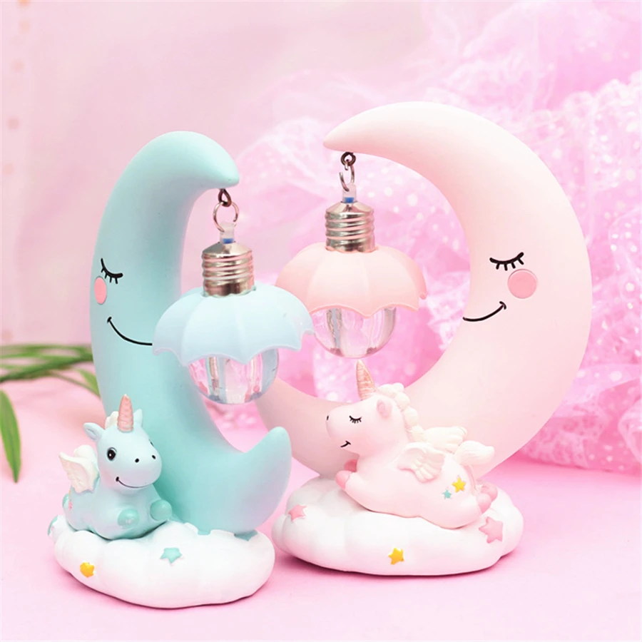  Moon Unicorn Cartoon Baby Nursery Lamp LED Night Light resin Breathing for Children Kid Girl Toy Ch - 4000064350797