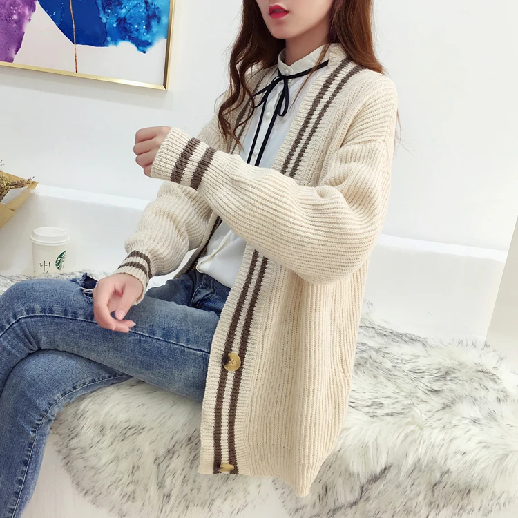 Кардиган вязаный свитер Женский Повседневный осенне-зимний свободный жакет с длинными рукавами модные однотонные свитера женские топы корейский