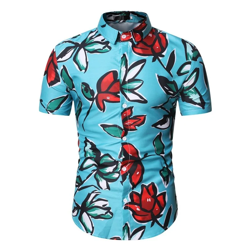 

Men Shirt Summer Short Sleeve Slim Fit Youth Casual Shirts Beach Holiday Hotel Tourism Leisure Travel Daily Life Fashion Print