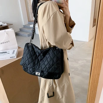 

LIKETHIS Retro Women's Shoulder Bag Female New Autumn Winter Simple Casual Travel Handbag Diamond Lattice Tote Bag for Ladies