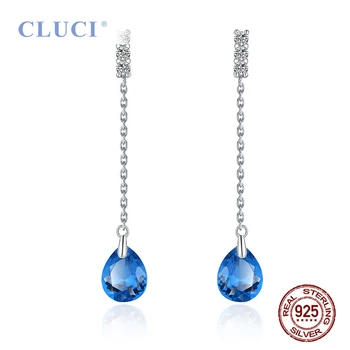 

CLUCI Authentic 925 Sterling Silver Blue Earrings for Women Wedding Engagement Formal Occasion Jewelry DE012SB