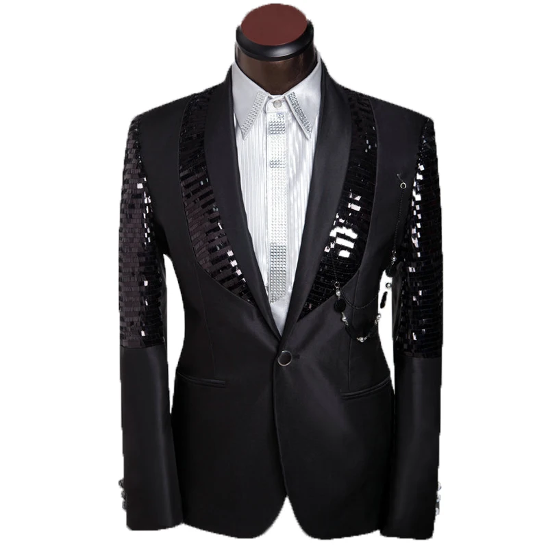 Black Style 1 Мужская Черная костюмная куртка с одной пуговицей для ночного клуба Мужская Dj Бар для певицы для сцены костюм для сцены Повседневная Куртка Блейзер - Цвет: Black Style 1