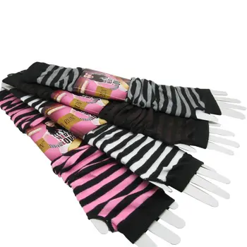 

Women's Korean version of the warm long gloves arm sets wholesale classic black white striped finger cotton long wristband new