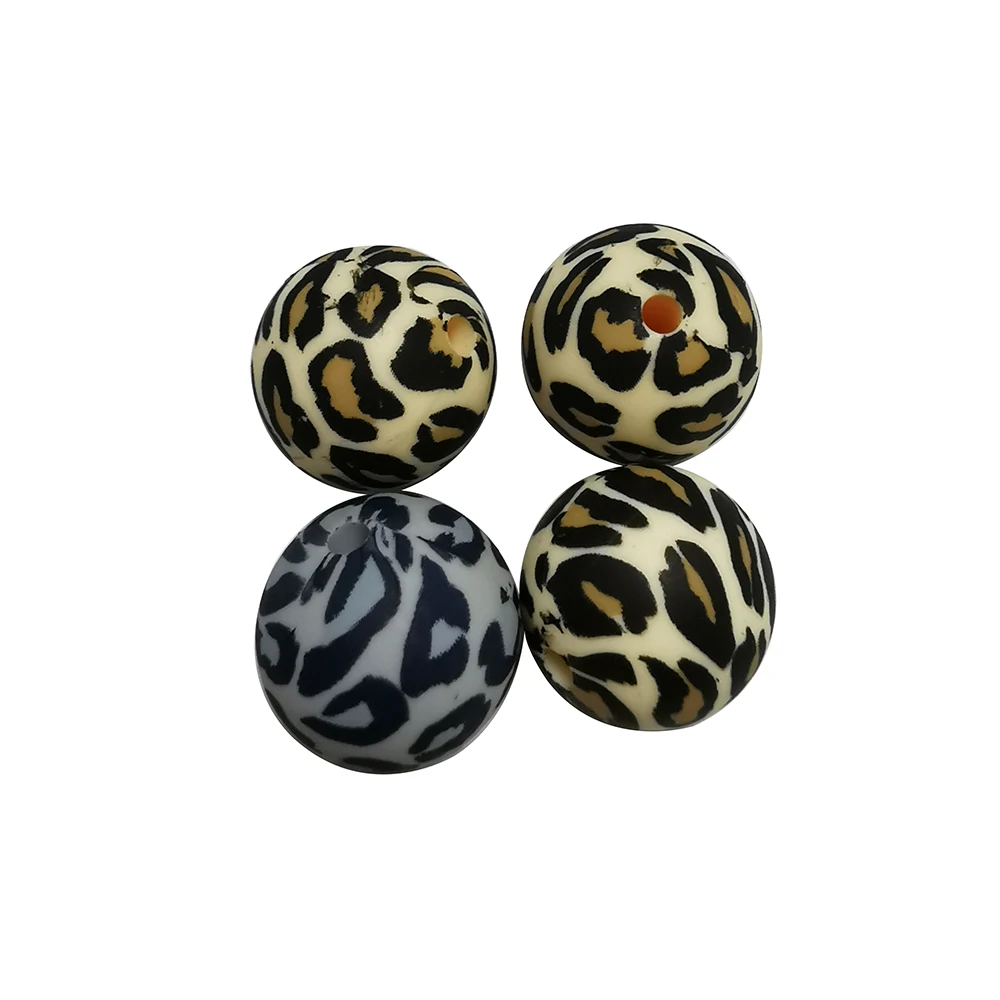 Silicone Beads 10pcs Leopard Print 12/15mm Baby Teether Teething DIY Jewelry BPA Free Pacifier Clip Making | Мать и ребенок