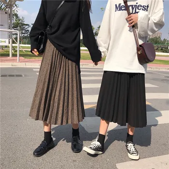 

Autumn 2019 new Korean version of the high waist pleated skirt in the long section woolen skirt wild slim A word skirt