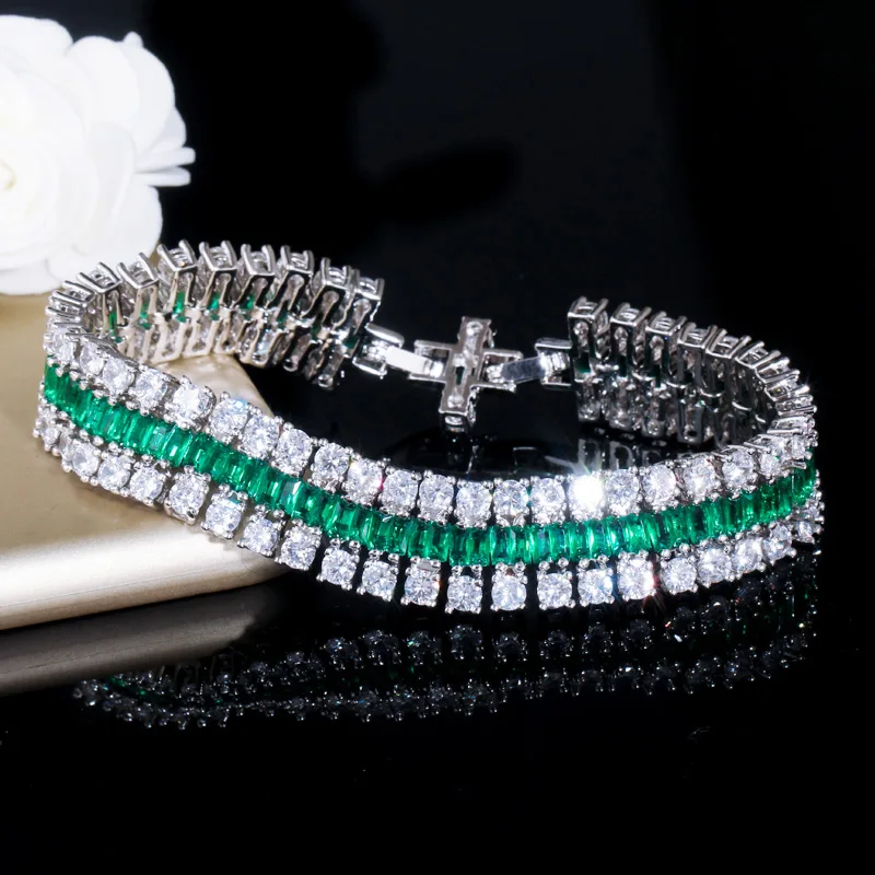 CWWZircons Brand Sparkling White Gold Color Top Grade Cubic Zirconia Stone Luxury Big Wrap Bracelet Bridal Wedding Jewelry CB043|wrap
