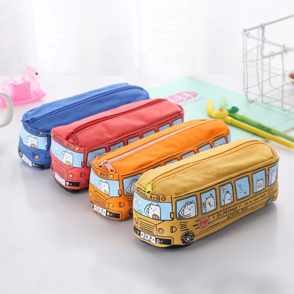 

Cute Cartoon Car Bus Pencil Case for Canvas Pen Bags Stationery Large Capacity Kawaii Pencil Box School Supplies