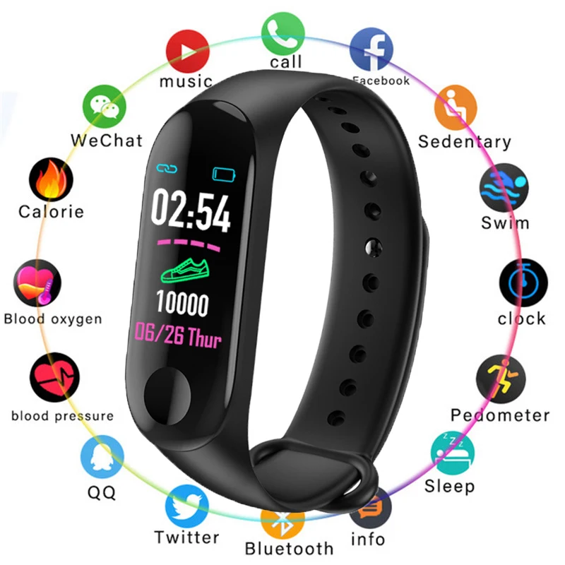

M3 Bluetooth Smart Watch Heart Rate Blood Pressure Monitor Fitness Tracker Smart Bracelet Band Waterproof Sport Wristband