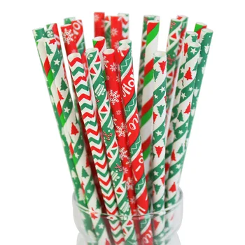 

25pc/lot Red Green Snowflake Paper Straws For Birthday Wedding Christmas Party Decoration Disposable Drinking Paper Straws Natal