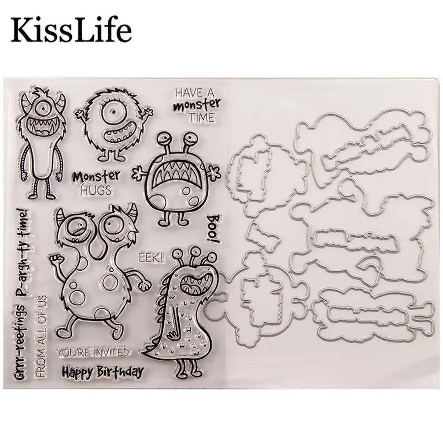 

1 Pack Cute Monster Happy Birthday Letters Stamps and Dies Set for Scrapbooking Card Making Birthdays Stamps and Dies