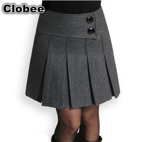 Женская шерстяная короткая юбка на весну и зиму, плиссированная юбка с высокой талией, черные, серые шерстяные юбки для женщин CD474